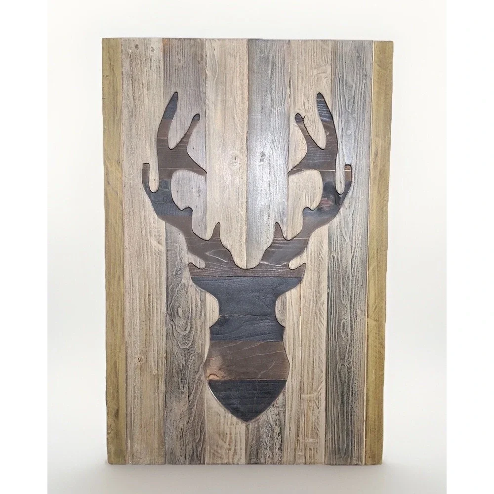 The Philippines Reclaimed Wood Deer Head Wall Art Rustic Lodge Decor 30x20